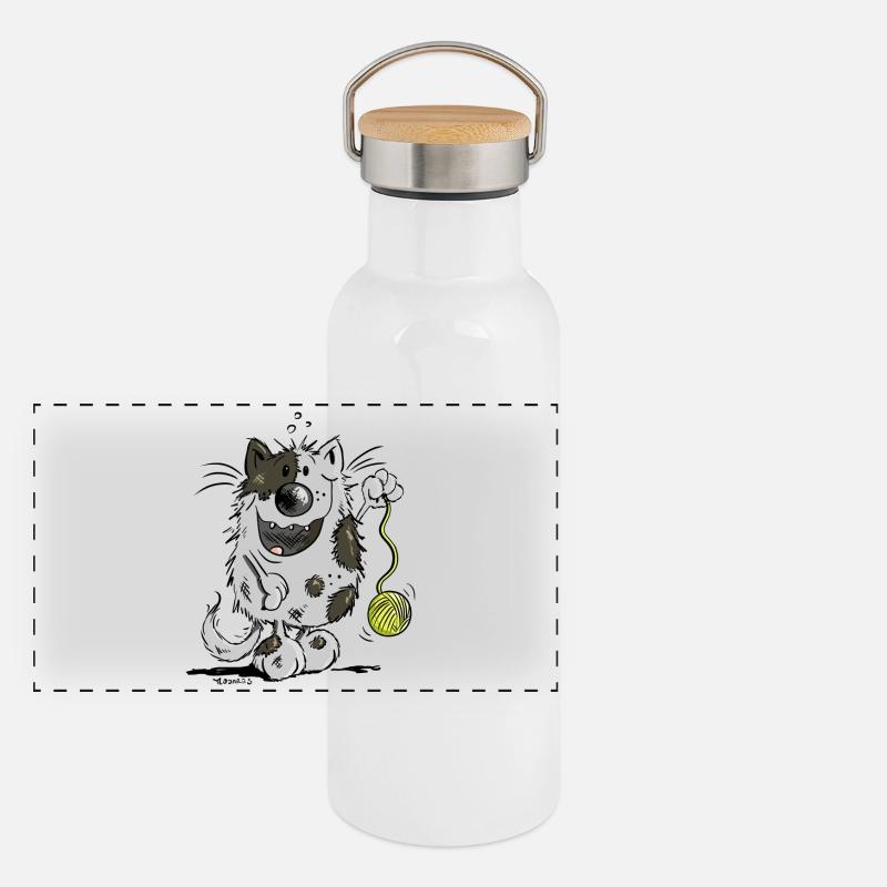 Mignon chat comique Gourde isotherme avec bouchon en bambou