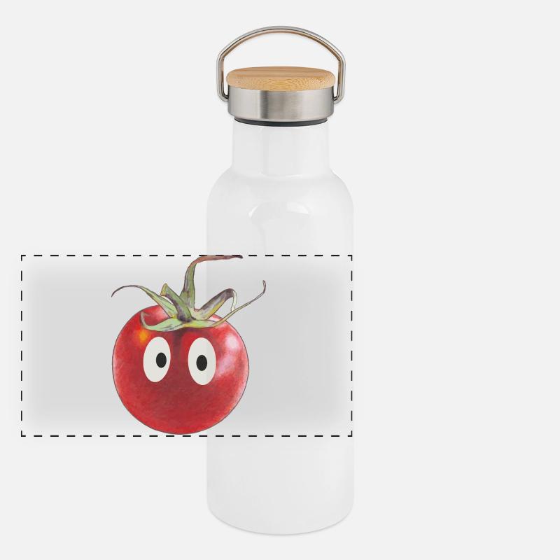 Drôle de tomate aux yeux Gourde isotherme avec bouchon en bambou