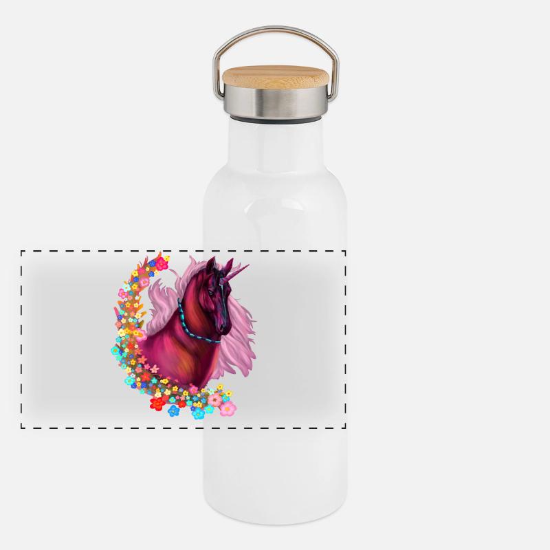 Licorne rose Gourde isotherme avec bouchon en bambou