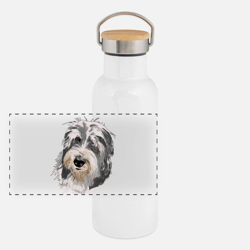 Bearded Collie Panorama Thermosflasche mit Bambusdeckel
