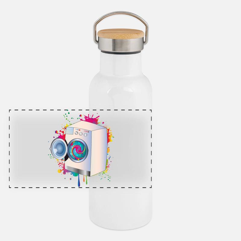Washing machine in graffiti style with colored linen Panoramic Thermal Bottle with Bamboo Lid