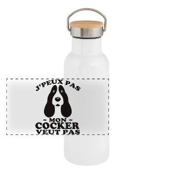 Mon Cocker Veut pas - Gourde isotherme avec bouchon en bambou - blanc - Devant