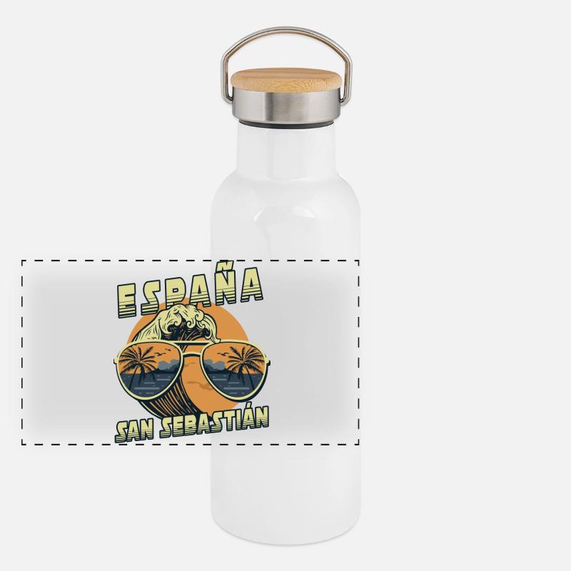 Design de plage de San Sebastian Espagne Gourde isotherme avec bouchon en bambou