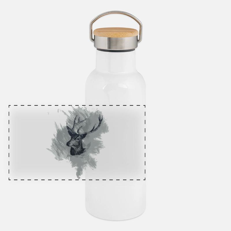 Hirschkopf - Prachtexemplar Panorama Thermosflasche mit Bambusdeckel