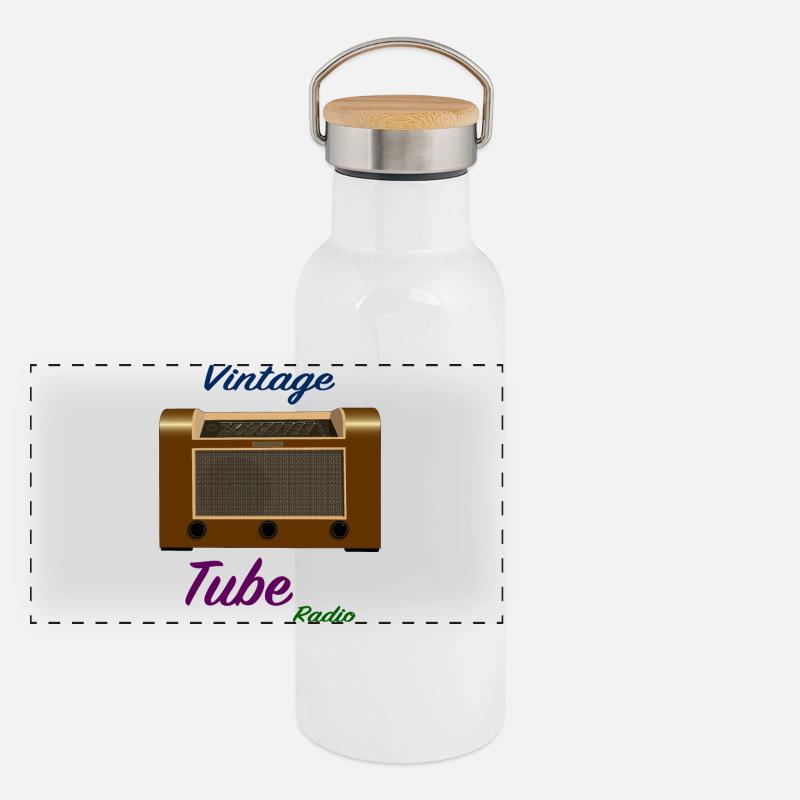 altes Röhrenradio Panorama Thermosflasche mit Bambusdeckel