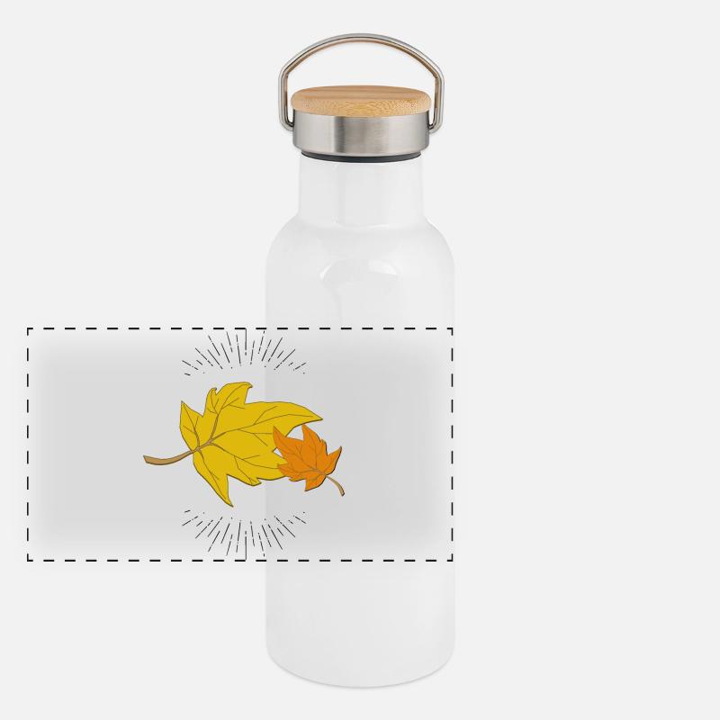 Herbstblatt mit Strahlen Panorama Thermosflasche mit Bambusdeckel