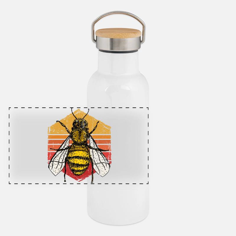 Sunset Bee Retro-Illustration Panorama Thermosflasche mit Bambusdeckel