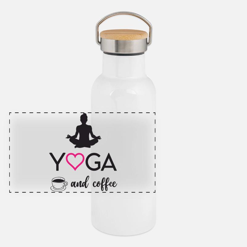 Yoga und Kaffee Panorama Thermosflasche mit Bambusdeckel