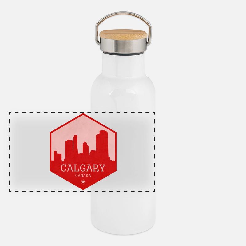 Calgary Skyline Red Badge Panoramic Thermal Bottle with Bamboo Lid
