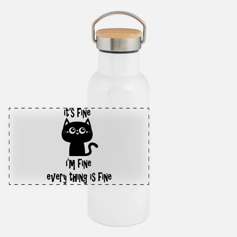 It's Fine I'm Fine Every Thing is Fine Cat V1 - Panoramic Thermal Bottle with Bamboo Lid - white