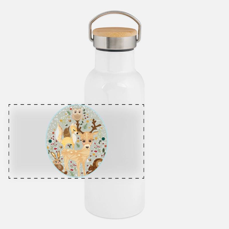 Mignons animaux de la forêt célébrant Noël ensemble Gourde isotherme avec bouchon en bambou