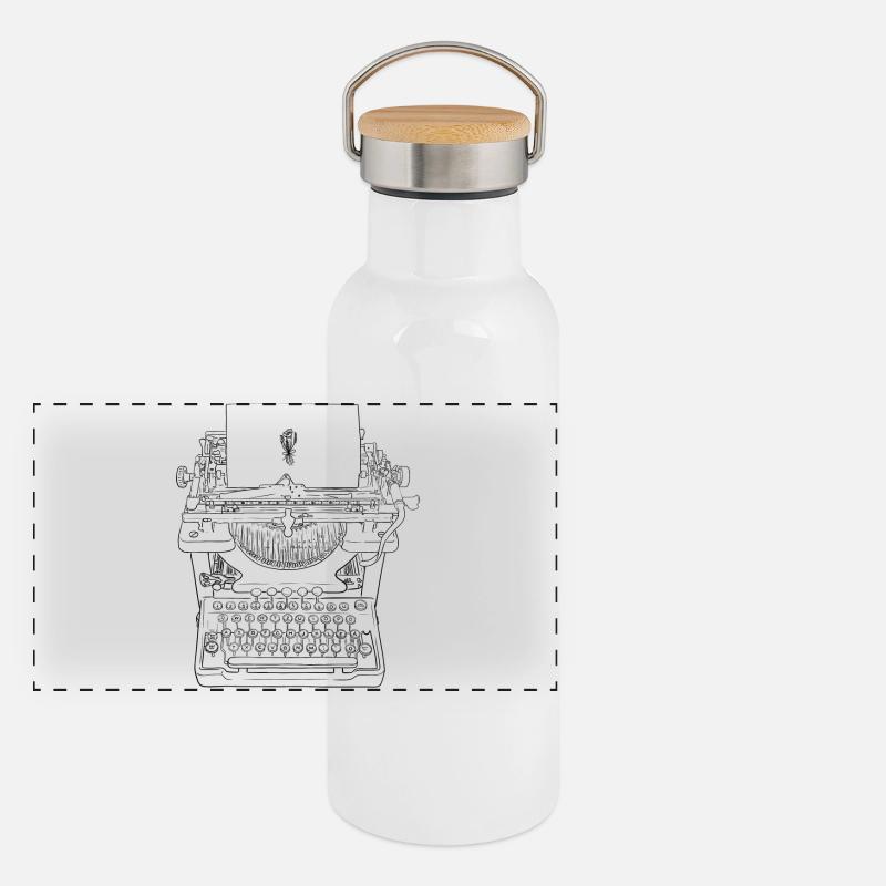 Typewriter Love - Panoramic Thermal Bottle with Bamboo Lid - white