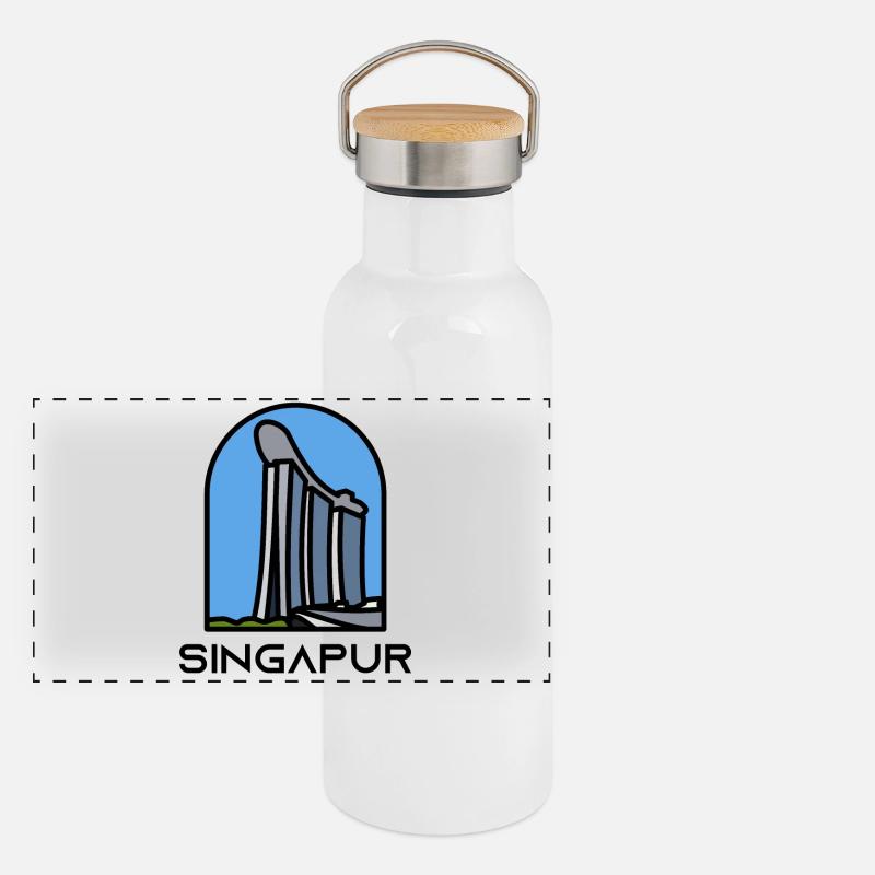 Singapur - Marina Bay Sands Panorama Thermosflasche mit Bambusdeckel