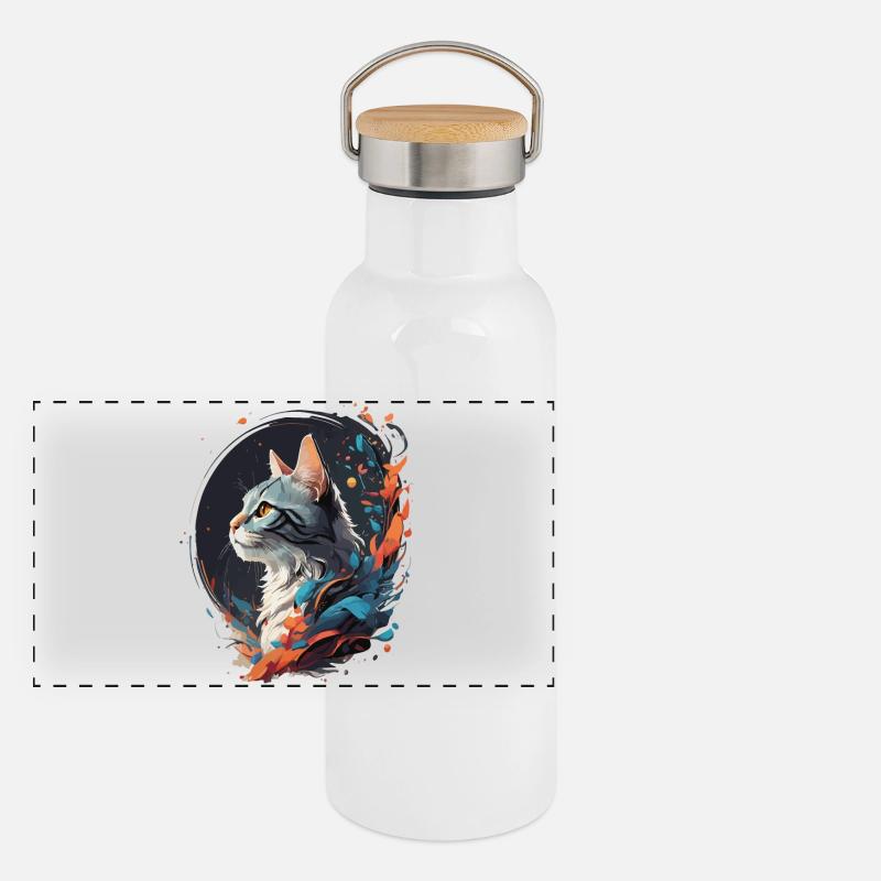 Bunte Katze Panorama Thermosflasche mit Bambusdeckel