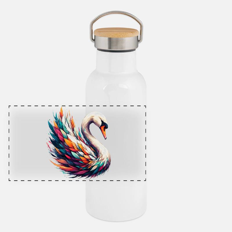 Schwan Panorama Thermosflasche mit Bambusdeckel