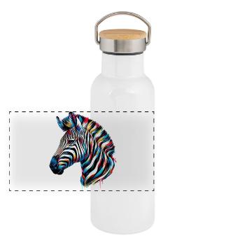 Zebra - Panorama Thermosflasche mit Bambusdeckel - Weiß - Vorne