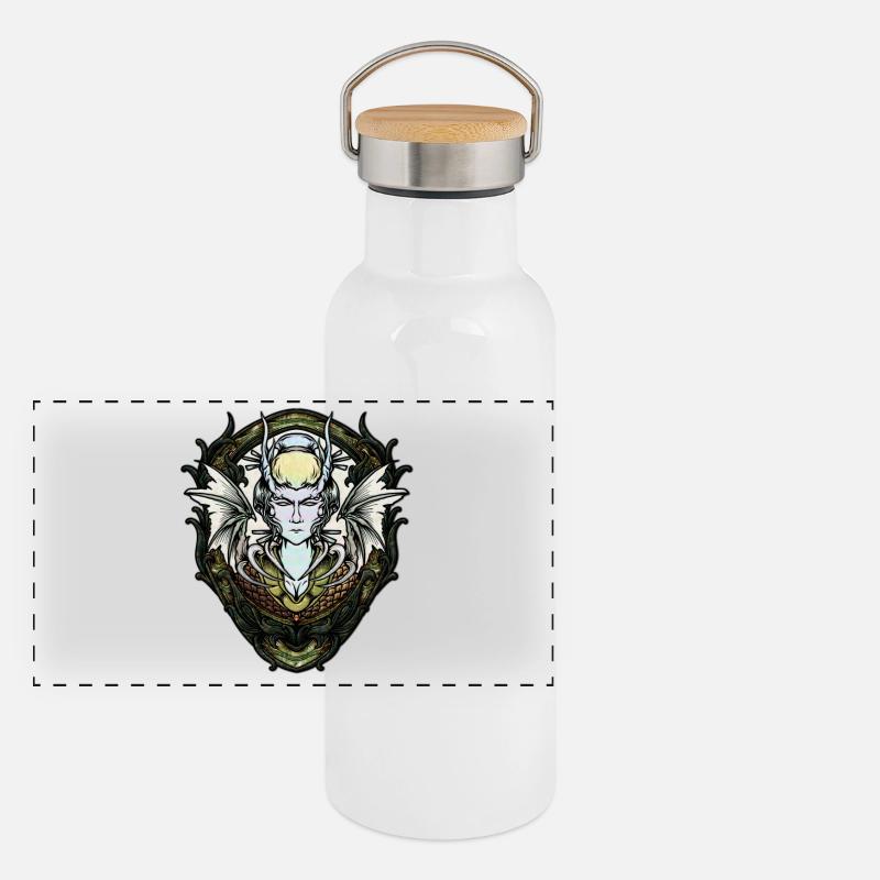 Dark fantasy creature with wings. Panoramic Thermal Bottle with Bamboo Lid