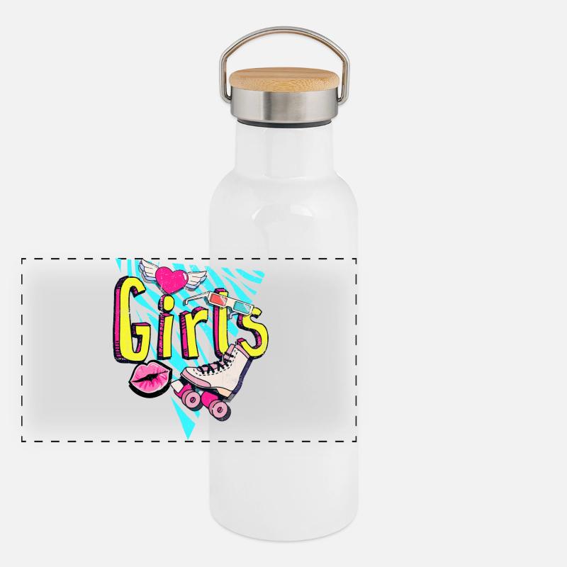 Mädchen Retro Roller Pop Art Panorama Thermosflasche mit Bambusdeckel