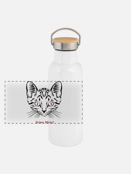 Cat, fine kitty - Panoramic Thermal Bottle with Bamboo Lid - white - Front