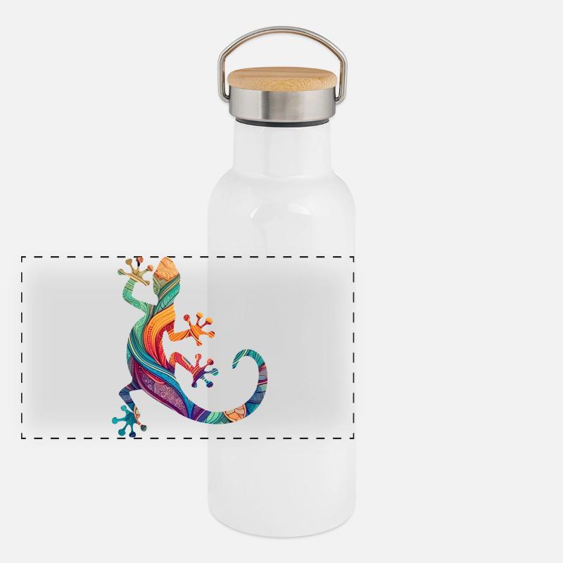 Mandala Gecko Panorama Thermosflasche mit Bambusdeckel