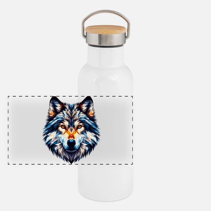 Polygonal Wolf Panoramic Thermal Bottle with Bamboo Lid