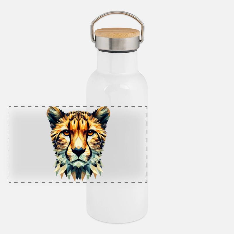 Polygonaler Gepard Panorama Thermosflasche mit Bambusdeckel