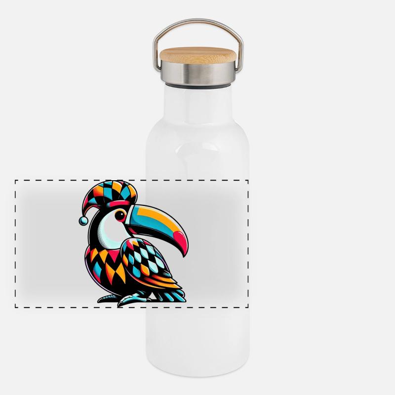 Harlequin toucan Panoramic Thermal Bottle with Bamboo Lid
