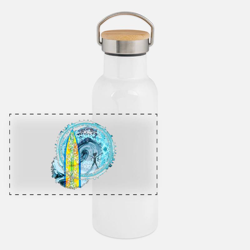 Surf Waves Abstract Art Print Panoramic Thermal Bottle with Bamboo Lid