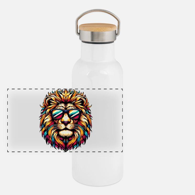 Lion with Sunglasses Panoramic Thermal Bottle with Bamboo Lid