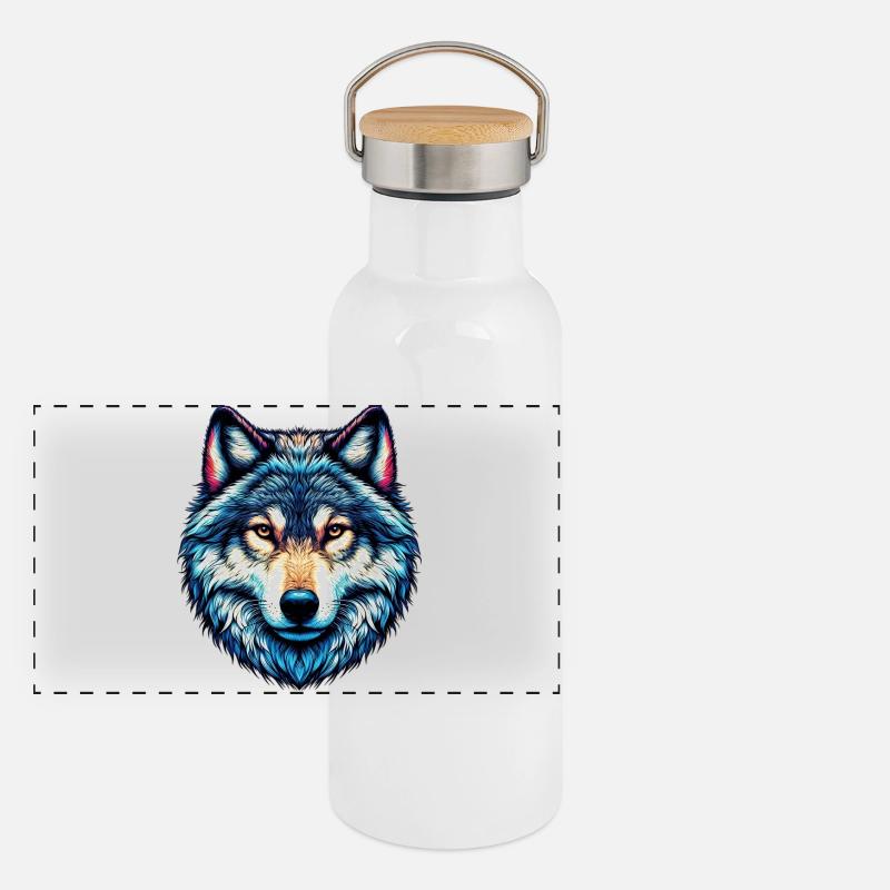 Wolf Panorama Thermosflasche mit Bambusdeckel