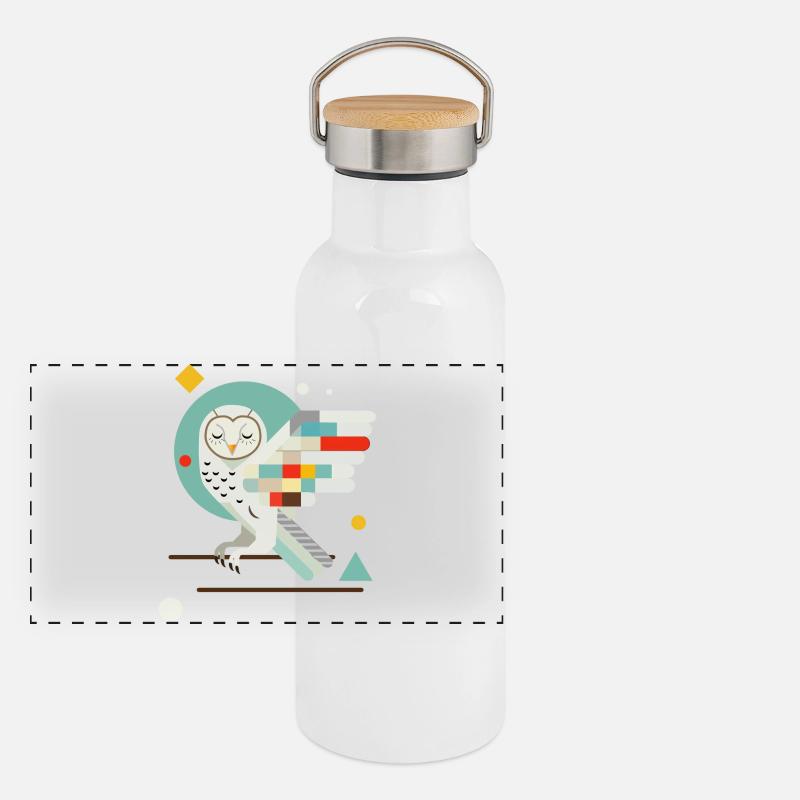 hibou géométrique - Illustration d’animal coloré moderne Gourde isotherme avec bouchon en bambou