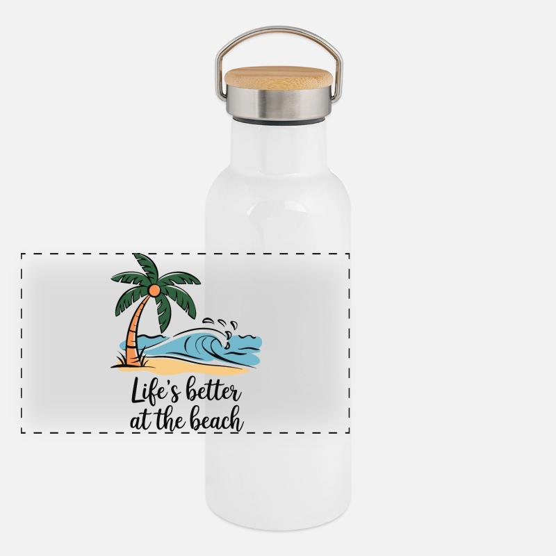 Das Leben am Strand ist besser Panorama Thermosflasche mit Bambusdeckel