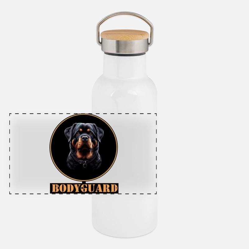 Garde du corps Rottweiler Ring Design Gourde isotherme avec bouchon en bambou