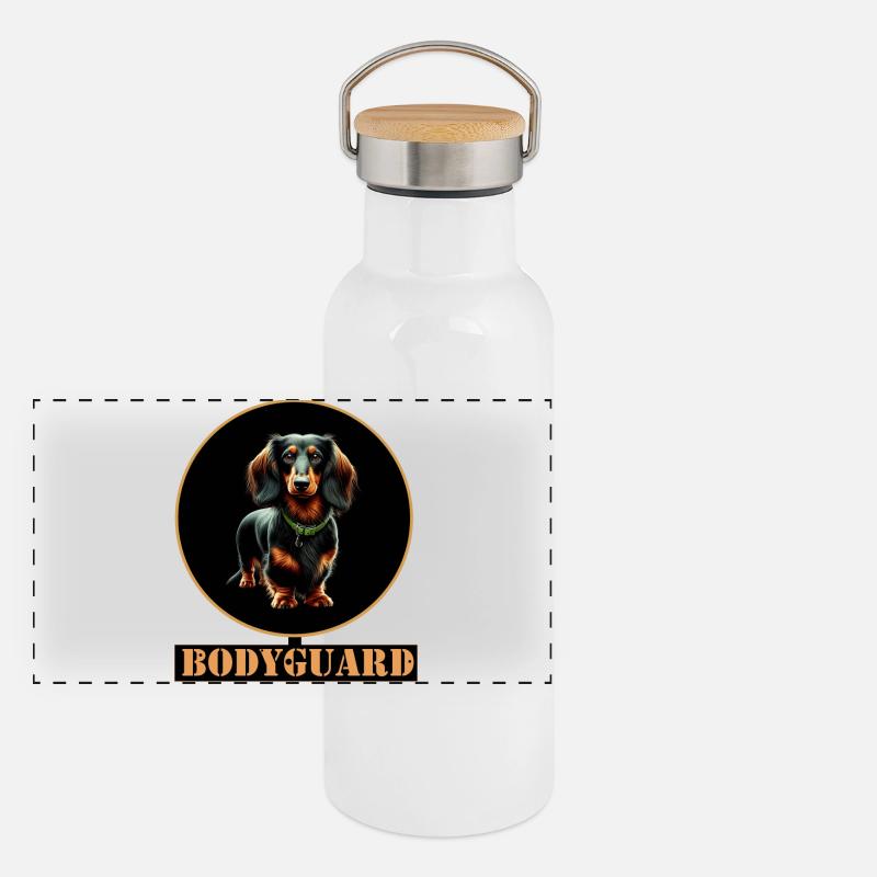 Garde du corps Teckel à poil long Gourde isotherme avec bouchon en bambou
