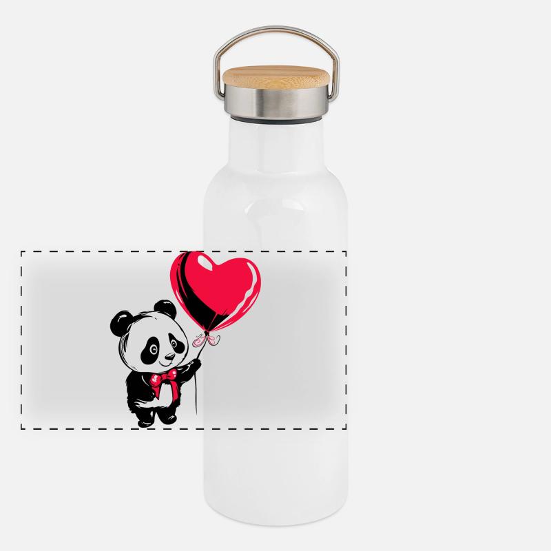 Panda Bär mit Herz Luftballon - Heartful Creatures Panorama Thermosflasche mit Bambusdeckel