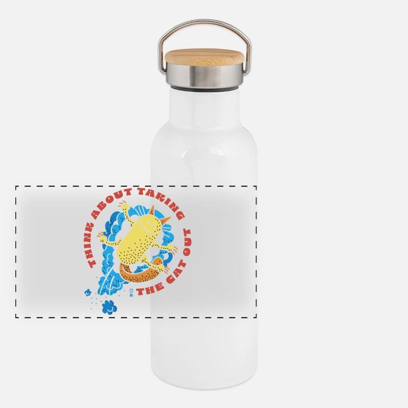 Katze raus Panorama Thermosflasche mit Bambusdeckel