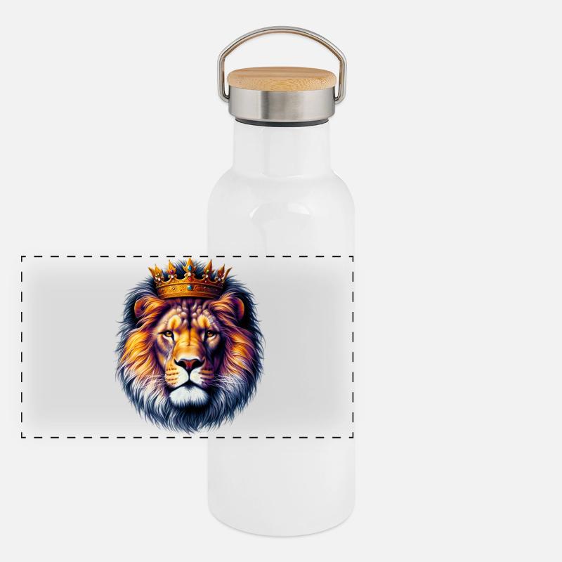 Löwe Panorama Thermosflasche mit Bambusdeckel
