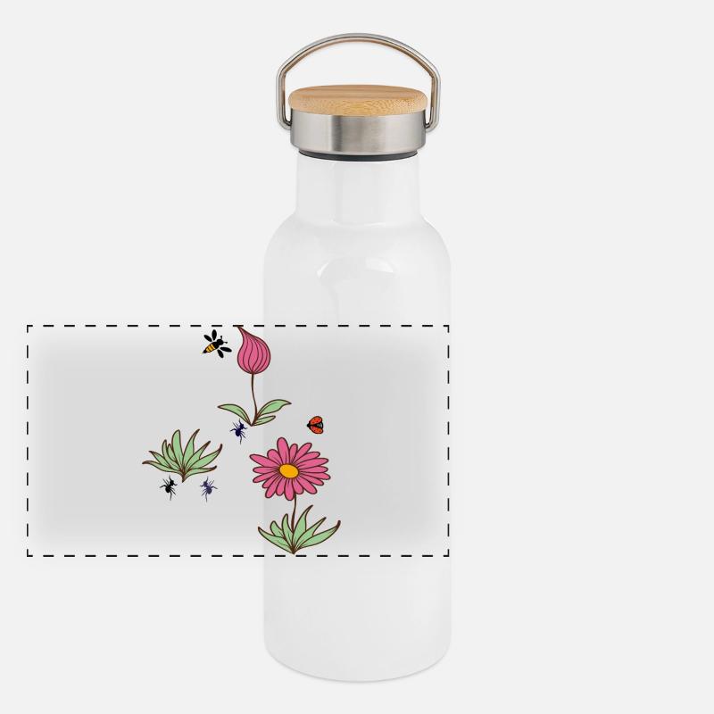Plant Bud Flower - Panoramic Thermal Bottle with Bamboo Lid - white