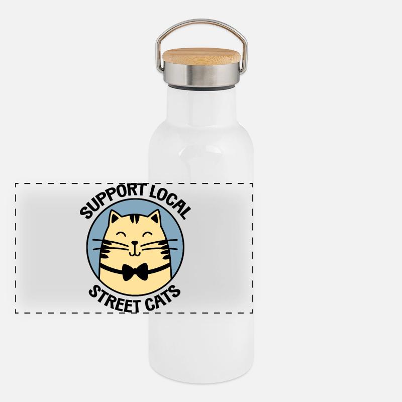 Classy Bowtie Cat – Stylish Cartoon Cat Panoramic Thermal Bottle with Bamboo Lid