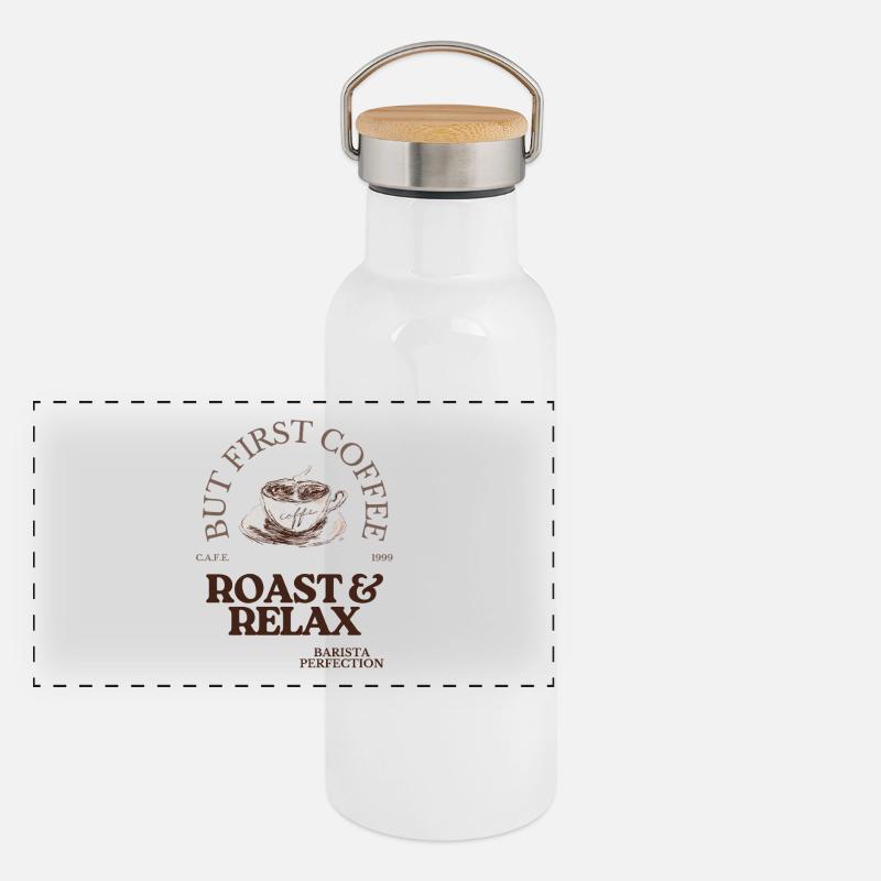 But First Coffee | Roast & Relax Coffee Barista Panoramic Thermal Bottle with Bamboo Lid