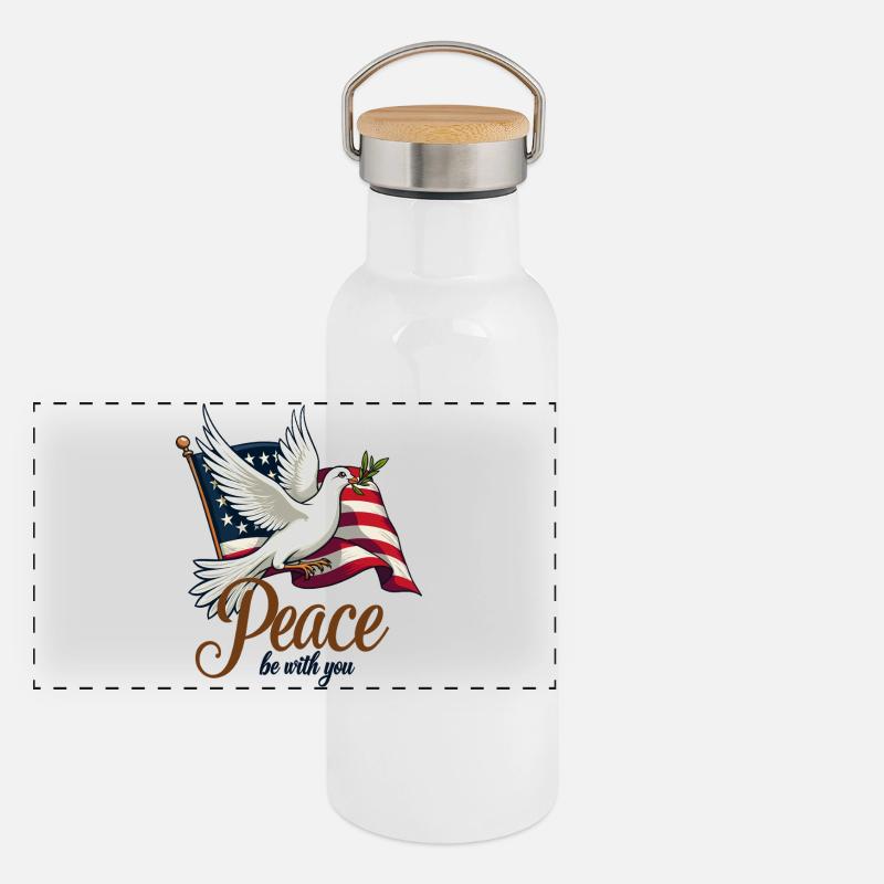 Colombe de la paix avec drapeau Gourde isotherme avec bouchon en bambou