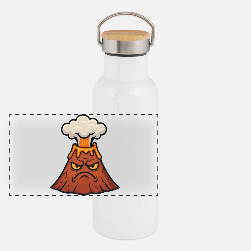 Dessin animé du volcan en colère Gourde isotherme avec bouchon en bambou