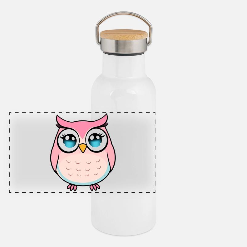 Eule Panorama Thermosflasche mit Bambusdeckel