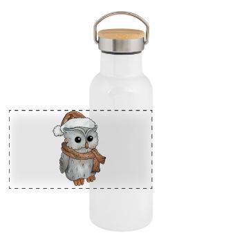 Wintereule - Panorama Thermosflasche mit Bambusdeckel - Weiß - Vorne