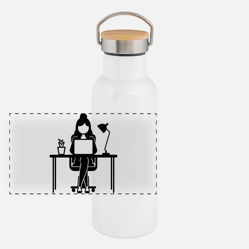 Worker Woman Computer Job Panoramic Thermal Bottle with Bamboo Lid