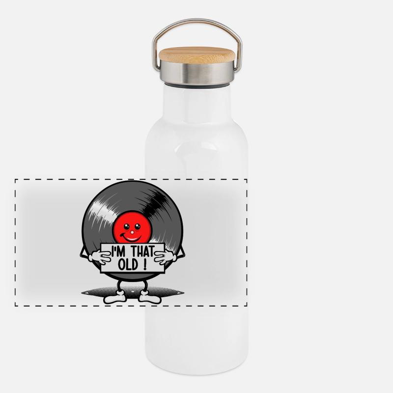 Alt wie eine 33-U/min-Schallplatte Panorama Thermosflasche mit Bambusdeckel