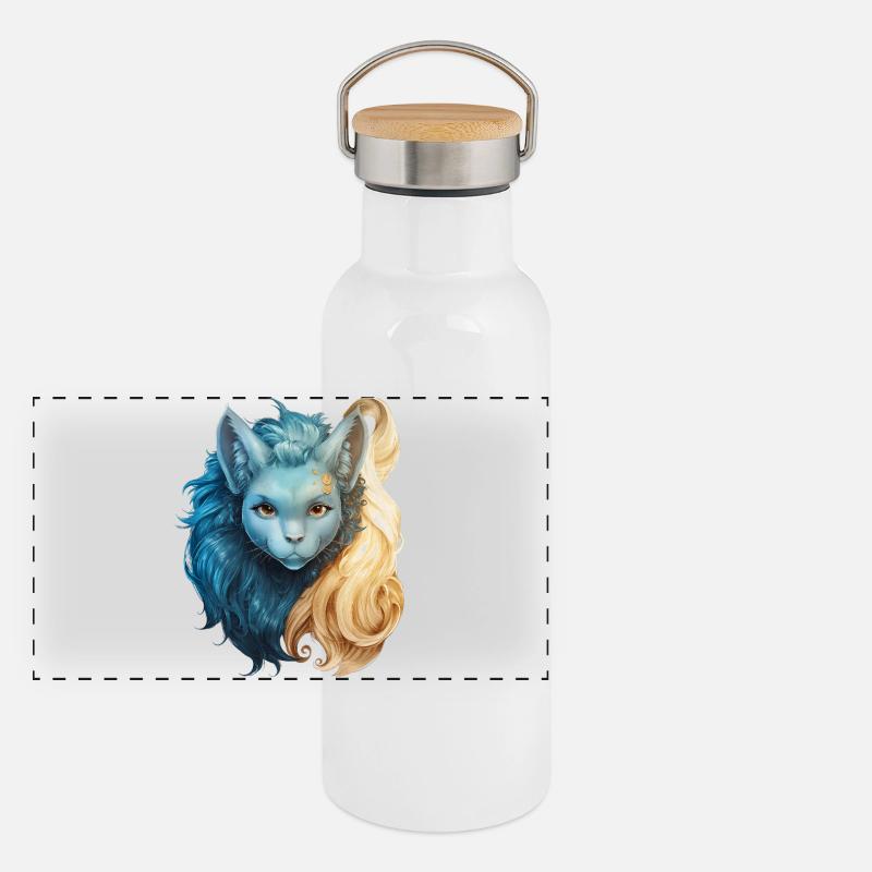 Créature chatte mystique avec crinière bicolore Gourde isotherme avec bouchon en bambou