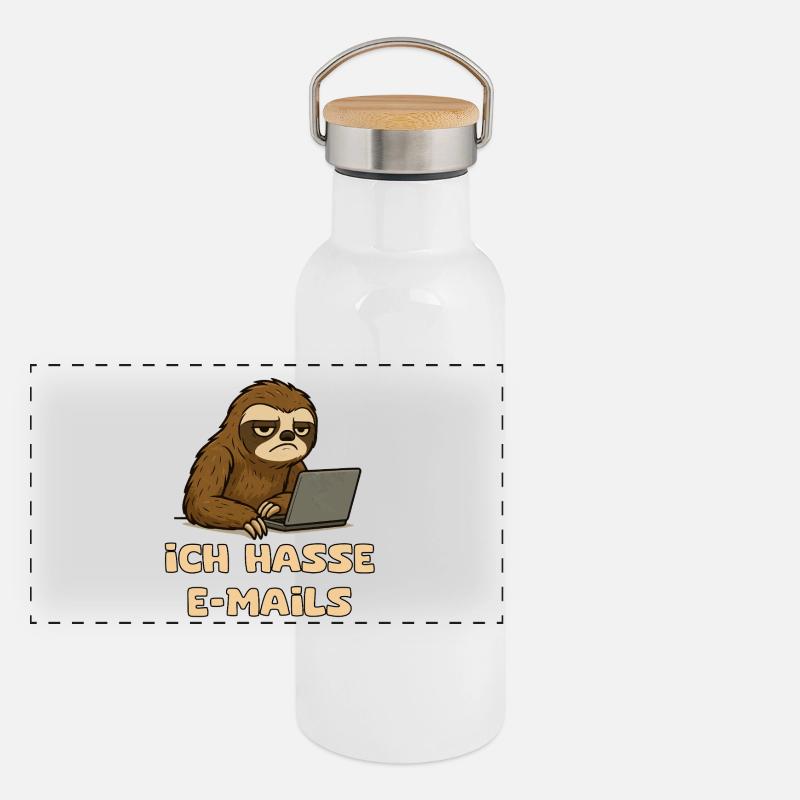 Casual sloth design with email sarcasm Panoramic Thermal Bottle with Bamboo Lid