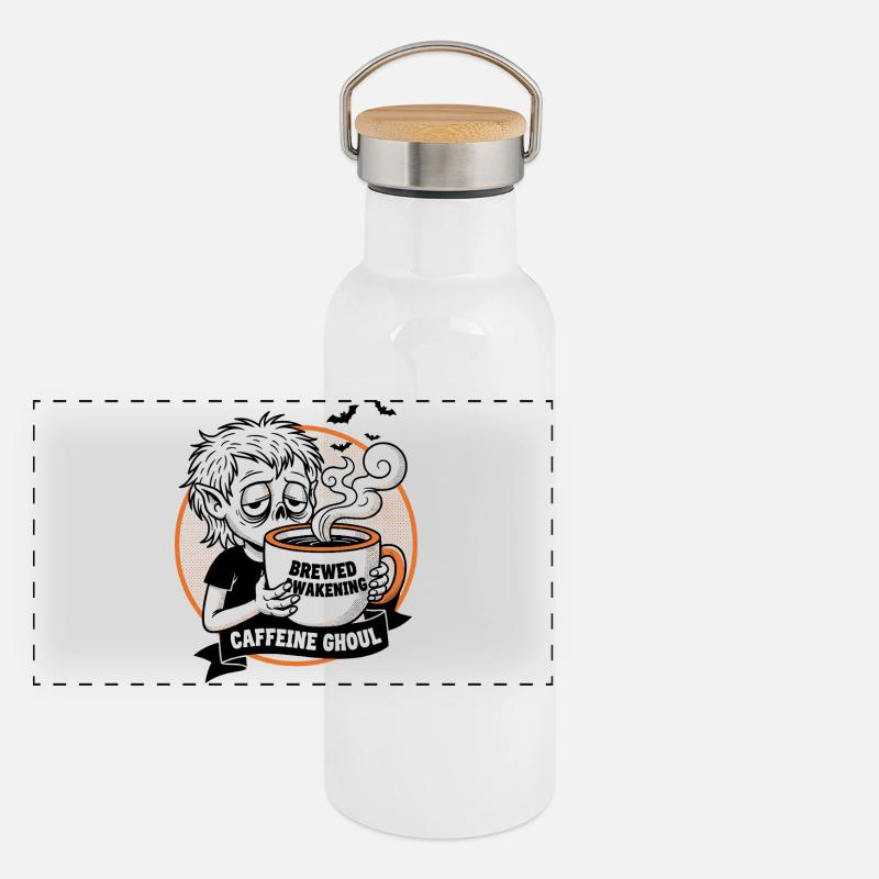 Haunted Coffee Mug Illustration Panoramic Thermal Bottle with Bamboo Lid