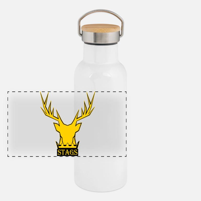 Goldener Hirsch Krone Logo Panorama Thermosflasche mit Bambusdeckel